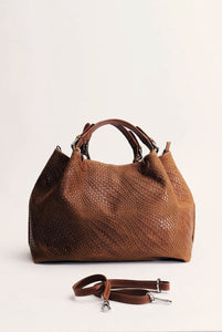 Marta maxi borsa in pelle stampa intreccio Cuoio Chiaro