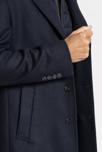 Cappotto in Lana con Collo e Petto  trapuntato staccabile Navy - Realizzabile Anche Su Misura