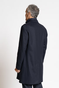 Cappotto in Lana con Collo e Petto  trapuntato staccabile Navy - Realizzabile Anche Su Misura