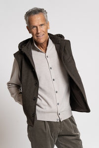 Gilet in tessuto Loro Piana Green Storm System Taupe Scuro Melange - Realizzabile Anche in Tessuto Su Misura