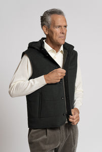 Gilet in tessuto Loro Piana Green Storm System Grigio Scuro Melange - Realizzabile Anche in Tessuto Su Misura
