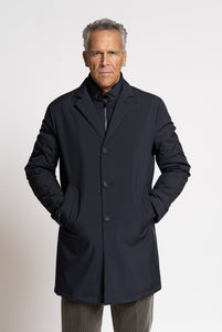 Cappotto in Tessuto Tecnico Olmetex con Collo e Petto  trapuntato staccabile Blu - Realizzabile Anche Su Misura