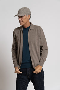Cardigan in Misto Cashmere con Zip frontale, Beige Scuro Melange