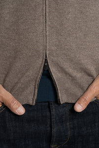 Cardigan in Misto Cashmere con Zip frontale, Beige Scuro Melange
