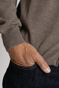 Cardigan in Misto Cashmere con Zip frontale, Beige Scuro Melange