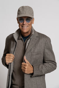 Cappotto in Lana con Collo e Petto  Trapuntato Staccabile Spigato Beige e Marrone - Realizzabile Anche Su Misura