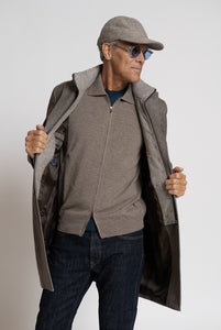Cappotto in Lana con Collo e Petto  Trapuntato Staccabile Spigato Beige e Marrone - Realizzabile Anche Su Misura