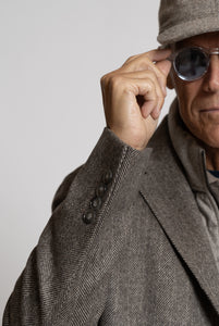 Cappotto in Lana con Collo e Petto  Trapuntato Staccabile Spigato Beige e Marrone - Realizzabile Anche Su Misura