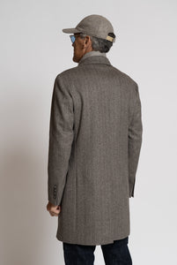Cappotto in Lana con Collo e Petto  Trapuntato Staccabile Spigato Beige e Marrone - Realizzabile Anche Su Misura