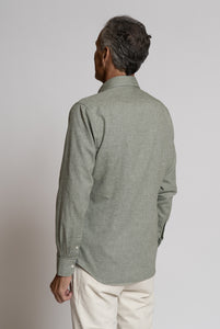 Camicia in Flanella di Cotone Verde Salvia Melange
