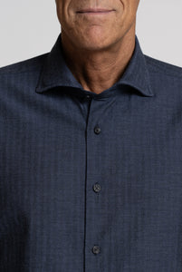 Camicia in Flanella di Cotone Blu Melange