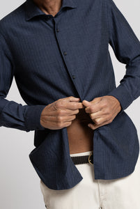 Camicia in Flanella di Cotone Blu Melange