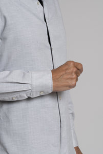 Camicia in Flanella di Cotone Grigio Chiaro Melange