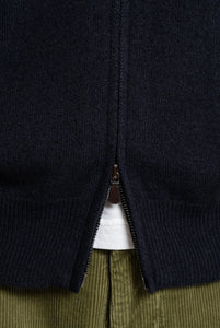Cardigan in Misto Cashmere con Zip frontale, Navy