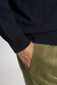 Cardigan in Misto Cashmere con Zip frontale, Navy