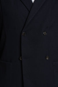 Giacca Maglia Doppiopetto in Jersey di Lana Microeffetto Navy