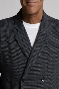 Giacca Maglia Doppiopetto in Jersey di Lana Microeffetto Blu e Grigio