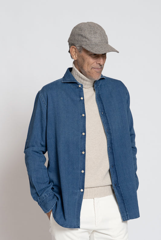 Bolzonella medium blue herringbone denim shirt