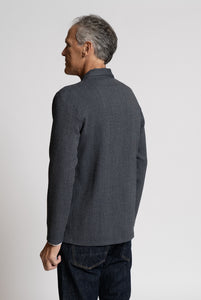 Giacca Maglia Doppiopetto in Jersey di Lana Microeffetto Blu e Grigio