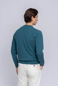 Pullover mit Rundhalsausschnitt aus blaugrüner Kaschmirwolle