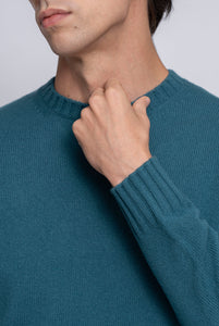 Pullover mit Rundhalsausschnitt aus blaugrüner Kaschmirwolle