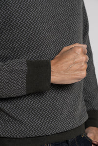 Maglia Scollo a V in Lana Merino Micrografica Geometrica, Marrone e Taupe