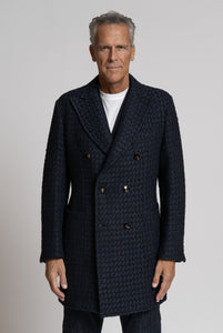 Cappotto doppiopetto in lana pied-de-poule, Navy e blu