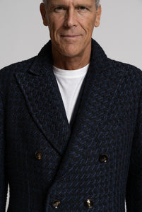 Cappotto doppiopetto in lana pied-de-poule, Navy e blu
