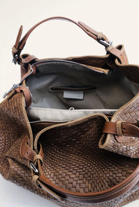 Marta maxi borsa in pelle stampa intreccio Cuoio Chiaro