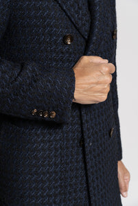 Cappotto doppiopetto in lana pied-de-poule, Navy e blu