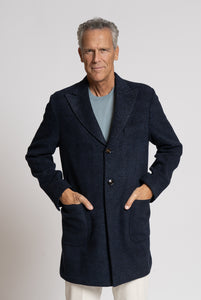 Cappotto monopetto in lana Fantasia Diagonale Blu e Navy