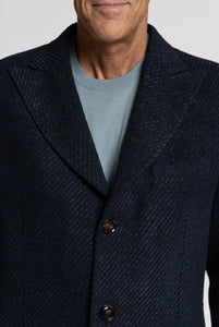 Cappotto monopetto in lana Fantasia Diagonale Blu e Navy