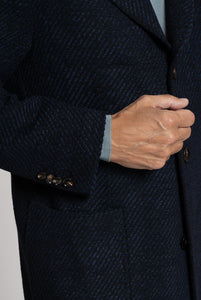 Cappotto monopetto in lana Fantasia Diagonale Blu e Navy