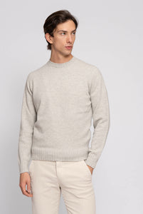 Pullover mit Rundhalsausschnitt aus graumelierter Wolle und Kaschmir