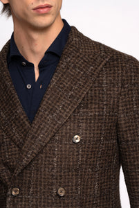 Zweireihige Jacke aus braun karierter Wollmischung