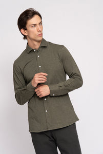 Camicia in Jersey Cotone e Cashmere Verde Melange