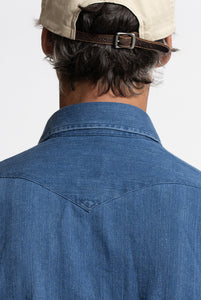 Camicia Bolzonella in denim pesante Blu Micro-Spiga