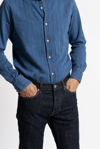 Camicia Bolzonella in denim pesante Blu Micro-Spiga