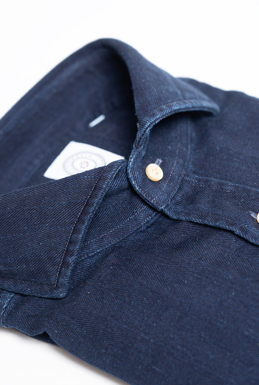 Bolzonella dark blue herringbone denim shirt