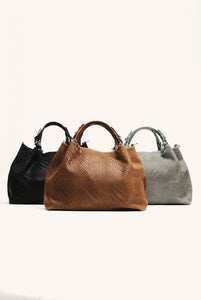 Marta maxi borsa in pelle stampa intreccio Cuoio Chiaro