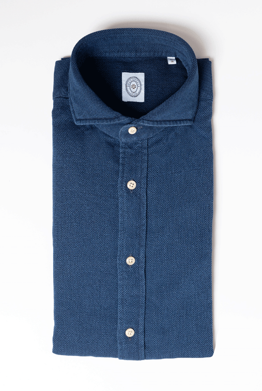 Bolzonella Blue Piquet Denim Shirt