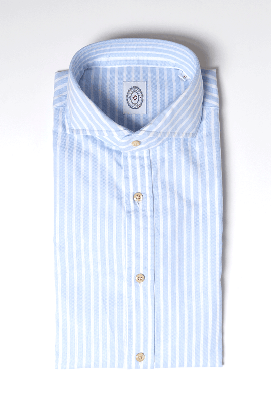 Bolzonella Shirt in White Cotton, Blue Stripe