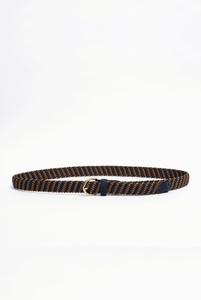 Cintura Elastica Intrecciata Marrone Chiaro e Blu