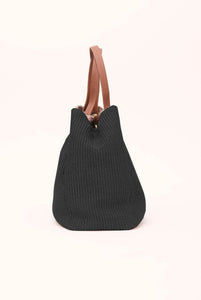 Vienna mini borsa in pelle e rafia intrecciata Nero