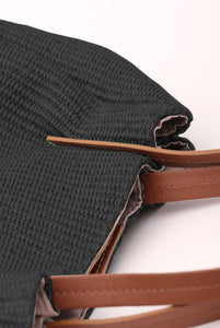 Vienna mini borsa in pelle e rafia intrecciata Nero