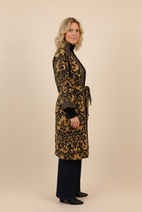 Kimono in Tessuto Broccato Beige e Nero
