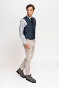 Gilet Trapuntato Navy e retro in Lana Grigio Scuro