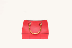 Borsa Betty in pelle con manici in bamboo Rossa