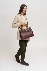 Betty leather bag with Bordeaux bamboo handles