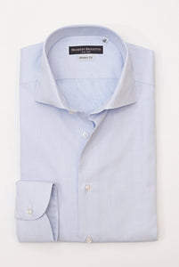 Camicia Regular Fit Micro Fantasia Azzurro Collo Semi Francese